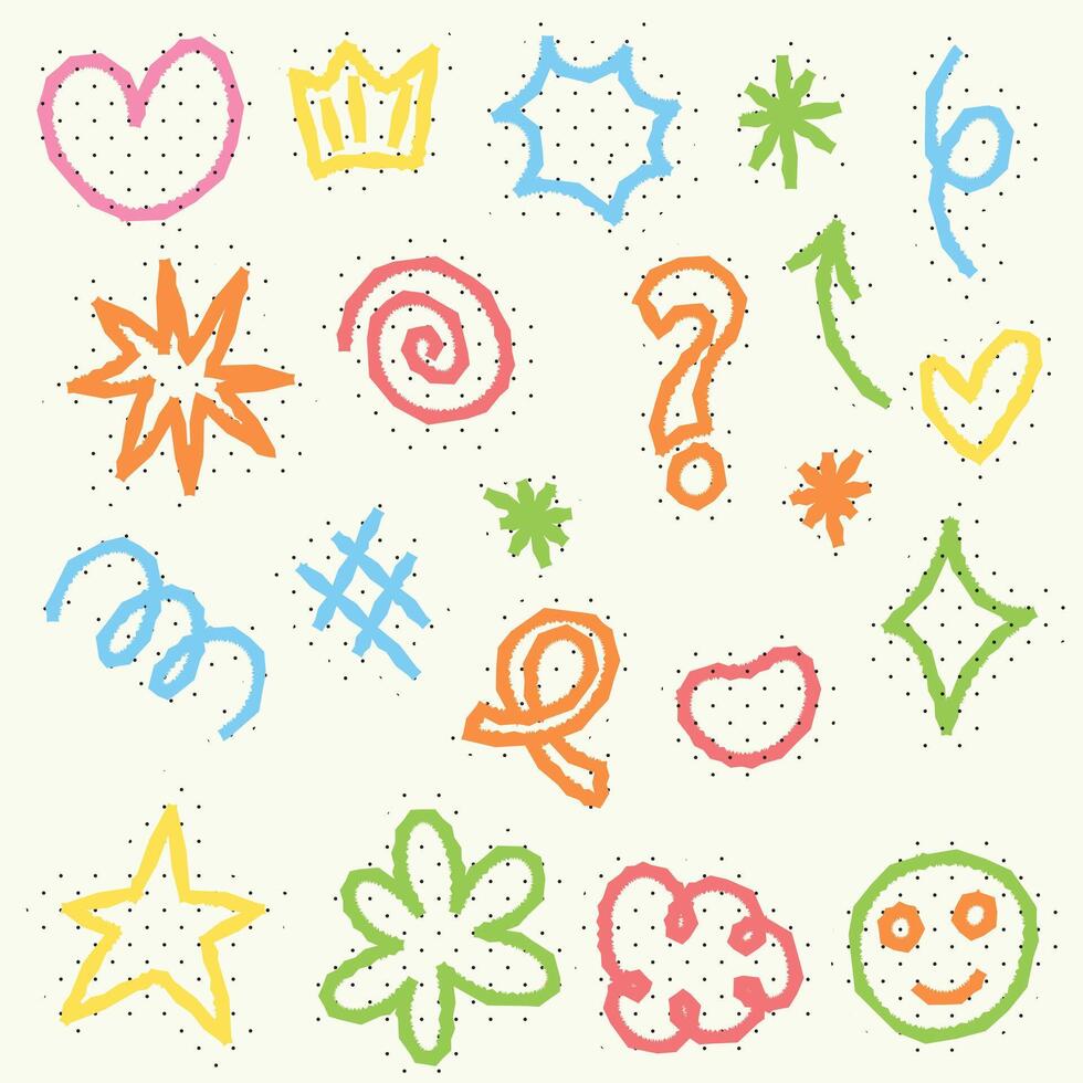 Set Scribble Doodle Flat Design Cartoon Icon Illustration vector