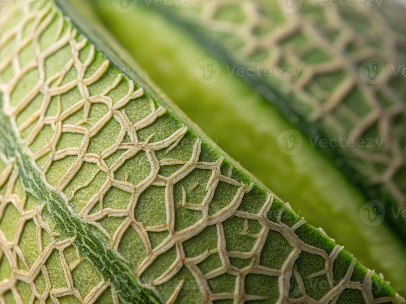 Close-up of textured surface of a fresh cantaloupe revealing intricate lines and patterns photo