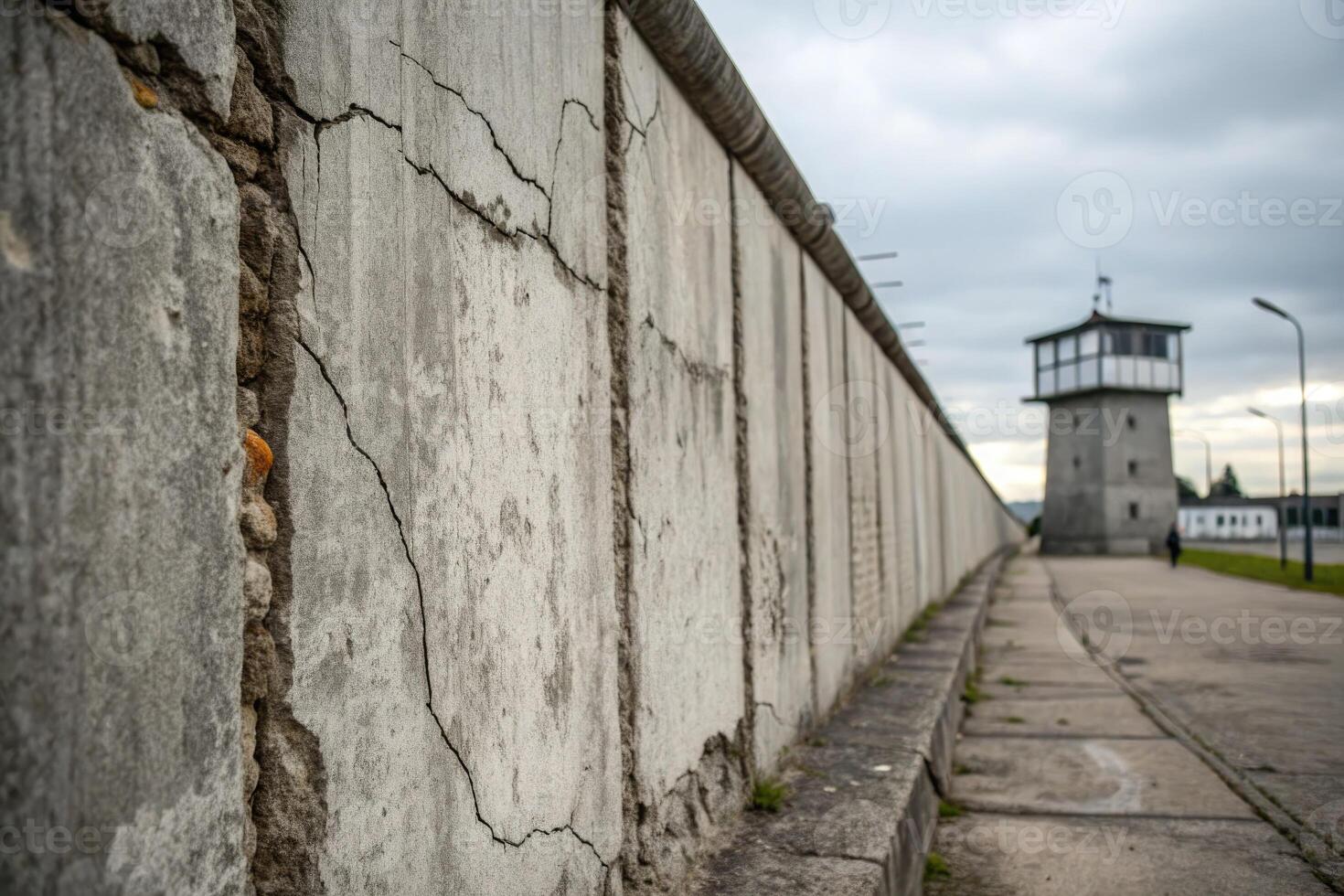 Historic prison wall and watchtower showcasing the somber past of a former detention center photo