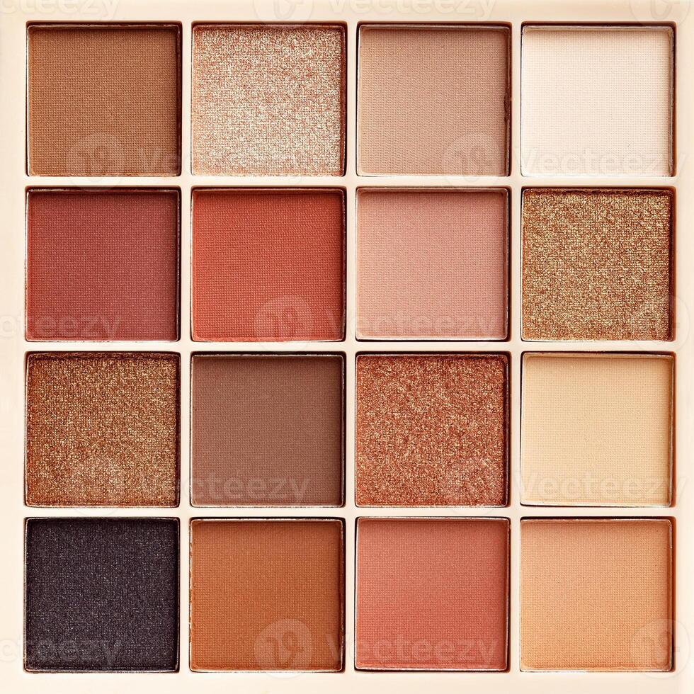 Eyeshadows palette as close up texture background Beauty product cosmetic powder for make up eye, beige brown color scheme, matte and shimmer tints. Aesthetic photo pattern, cosmetics