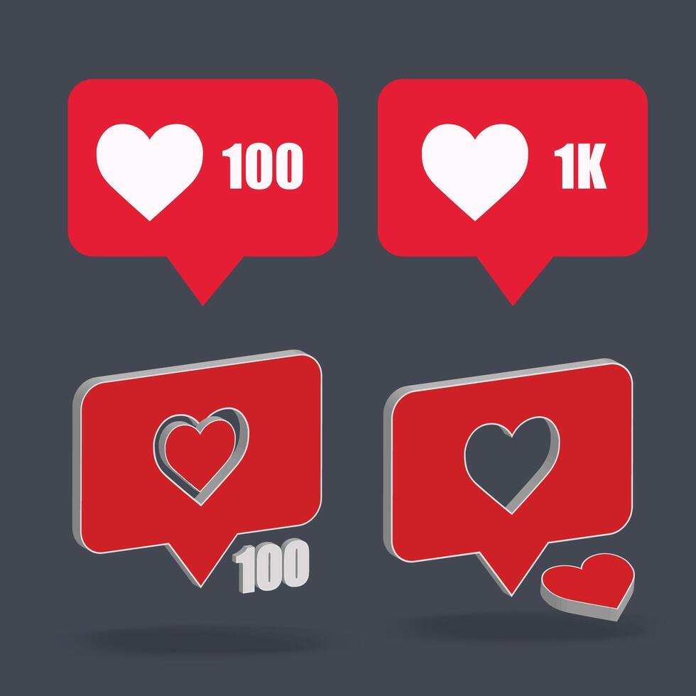 Social media 3D heart icon -3d Illustration vector