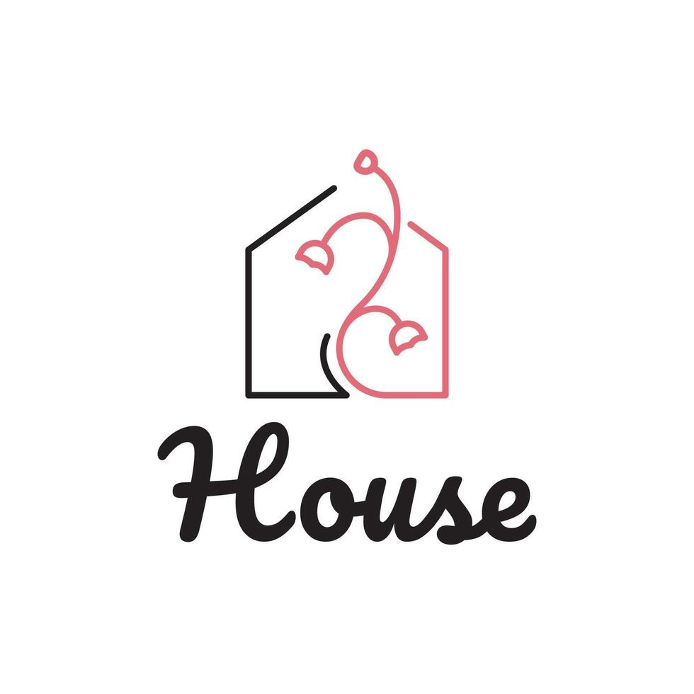 Tulip Flower Floral Plant Florist Home House Building Line Outline Logo Template vector