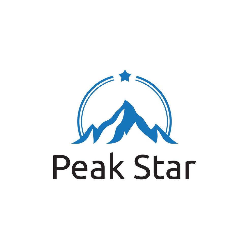 Peak Summit Top Mountain Nature Scenery Adventure with Circle Star Silhouette Logo Template vector