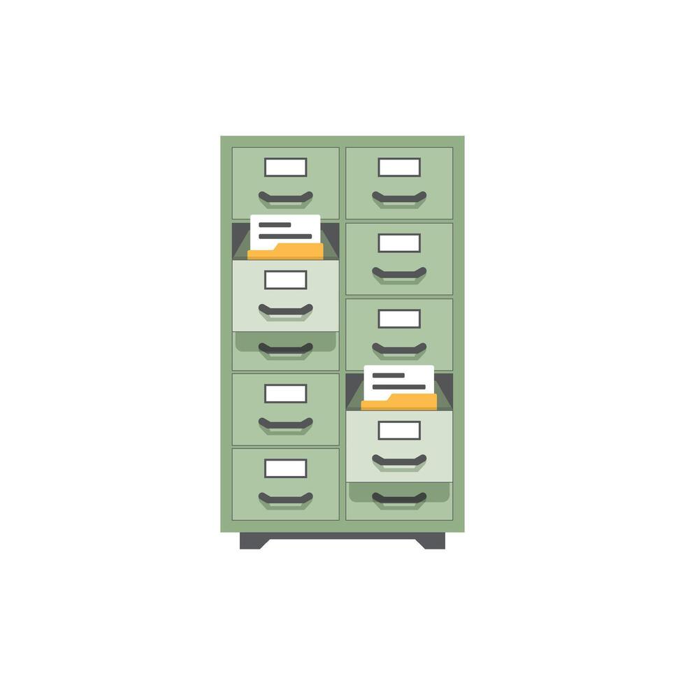 A file cabinet with several files inside vector