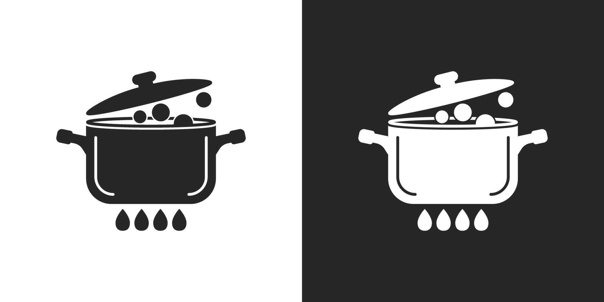 A black and white illustration of a pot and a pot with a lid vector