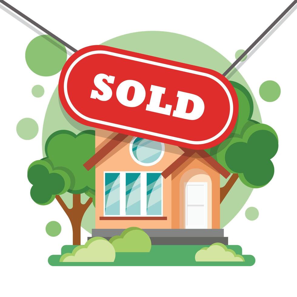 A house with a sold sign hanging from a tree vector