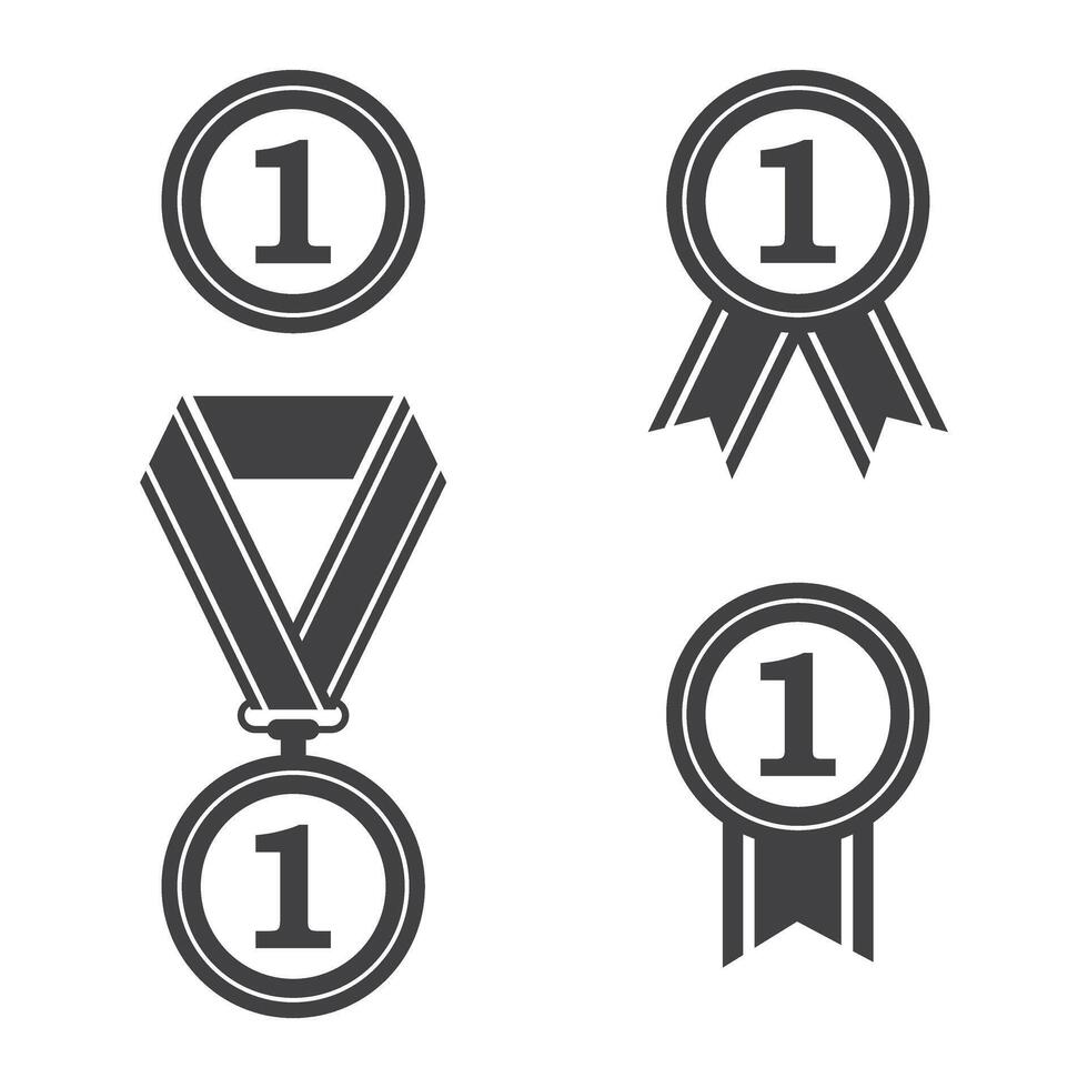 A set of three medals and ribbons with the number one vector