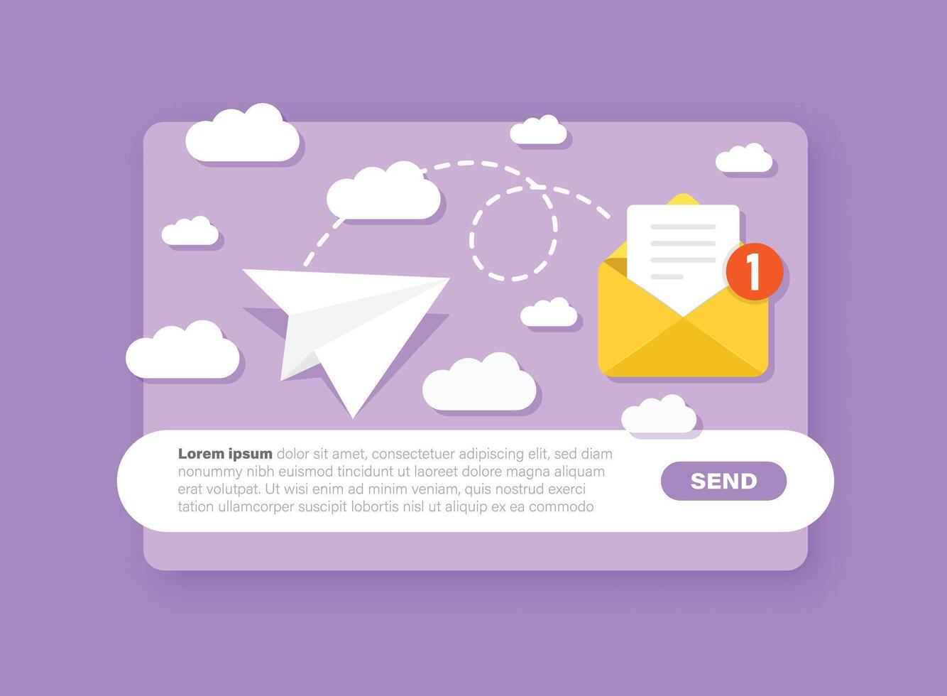 Email landing page with paper airplane and envelope vector