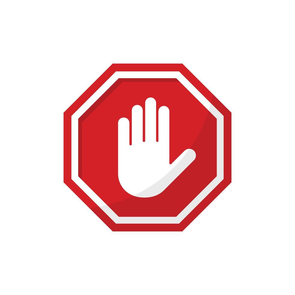 Stop sign with hand icon on white background vector