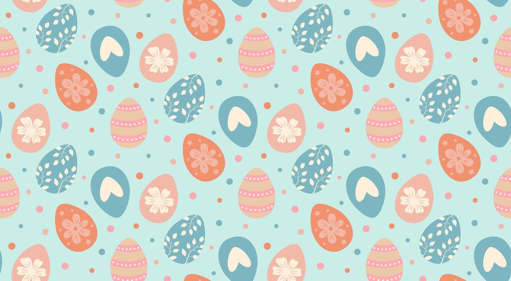 Easter eggs seamless pattern. Colorful pastel painting eggs on blue background. vector