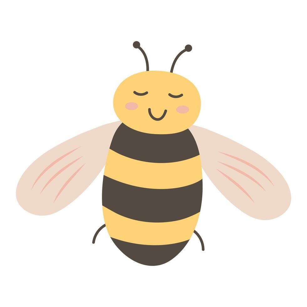 Cute bee character isolated on white background. vector