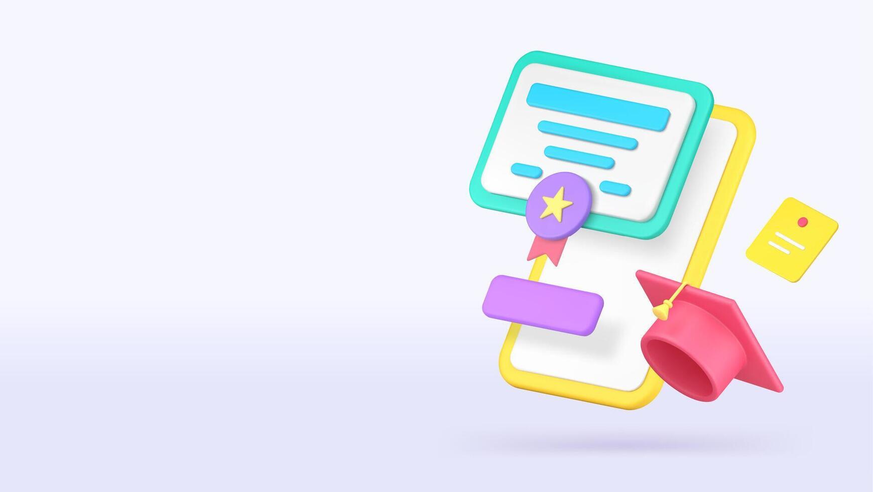 Online education diploma graduation digital school college university banner copy space vector