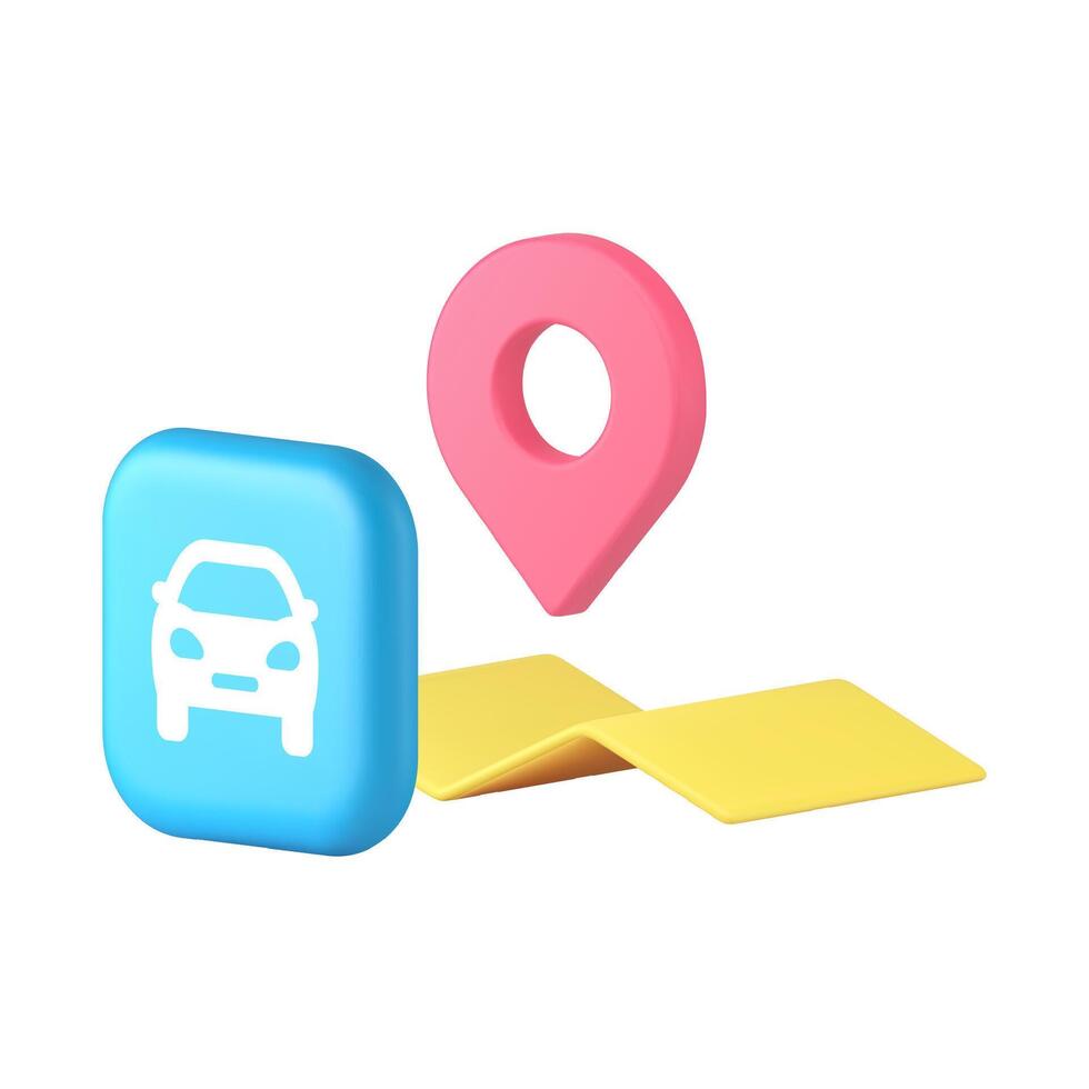 Travel by car map location navigation GPS destination 3d icon realistic illustration vector