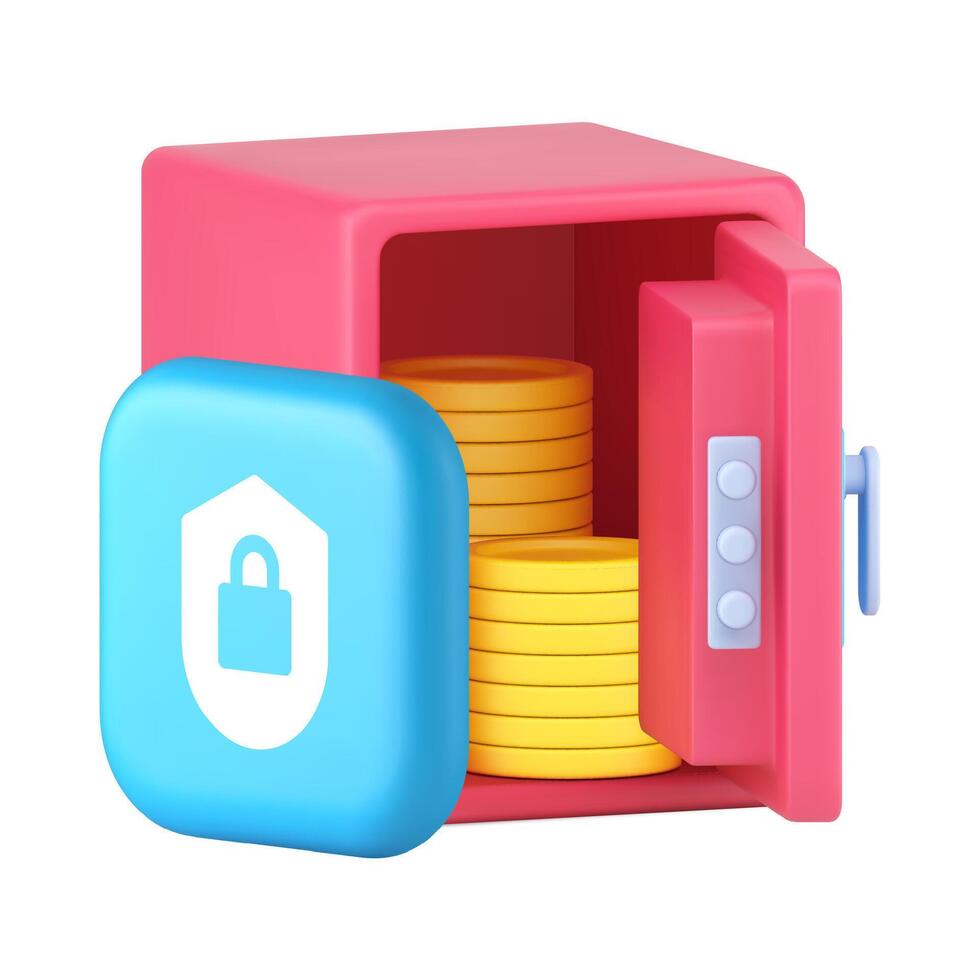 Cash money golden coin banking safe security storage protection 3d icon realistic vector
