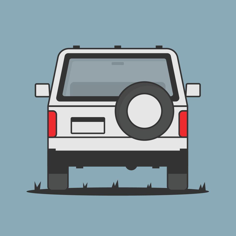 white Land cruiser backside in the bushes on white blue background vector