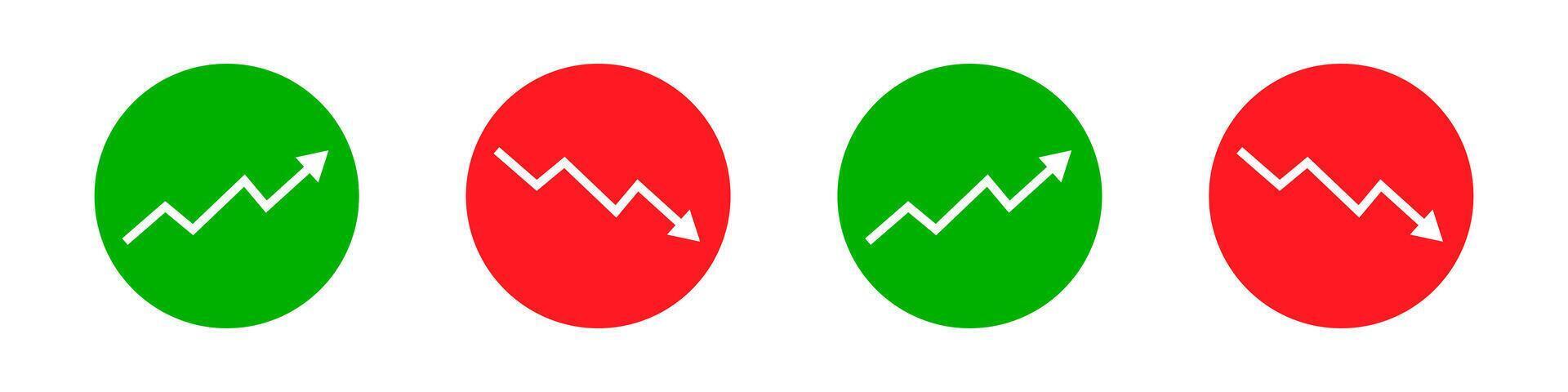Red downward arrow graph. Green upward arrow graph. Downtrend, uptrend, Bear market, bearish, bullish, trading, stock exchange vector