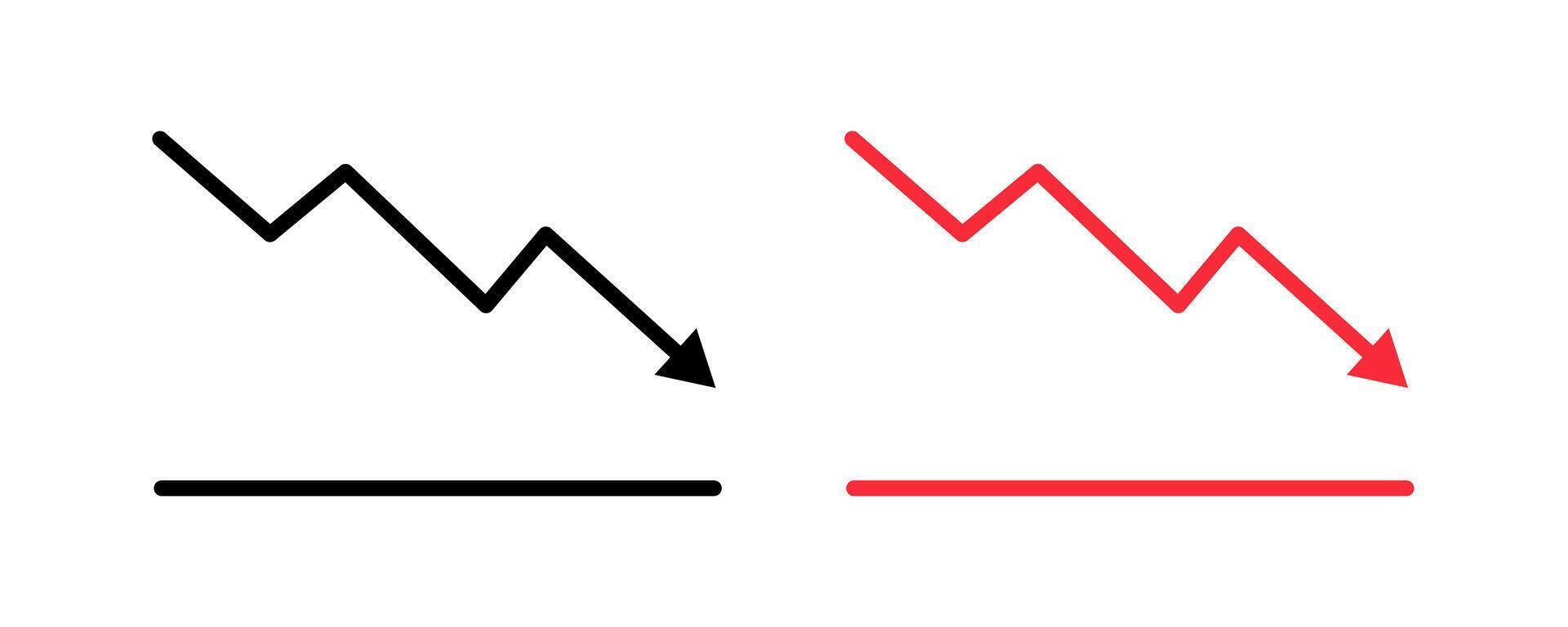 Downtrend or downward arrow graph with arrow showing downward trend. Bear market, bearish trend. Editable line width vector
