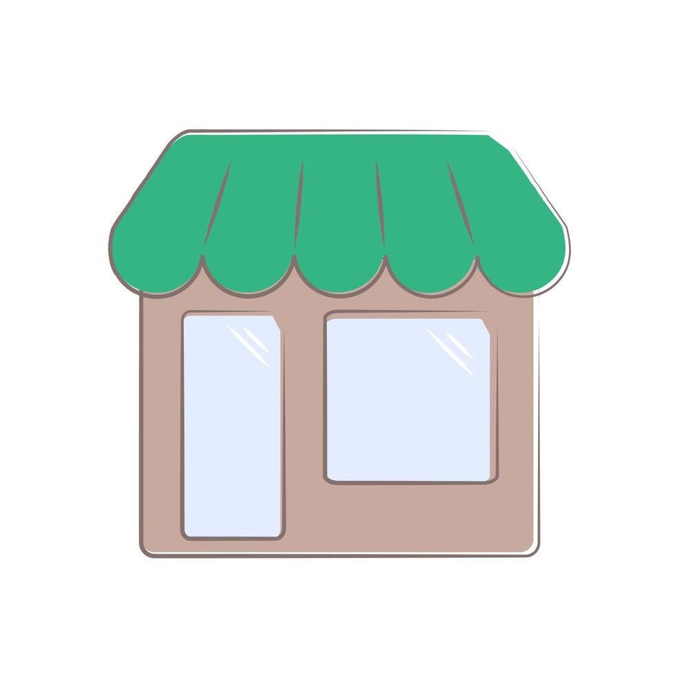 Simple market icon with green roof and large windows vector