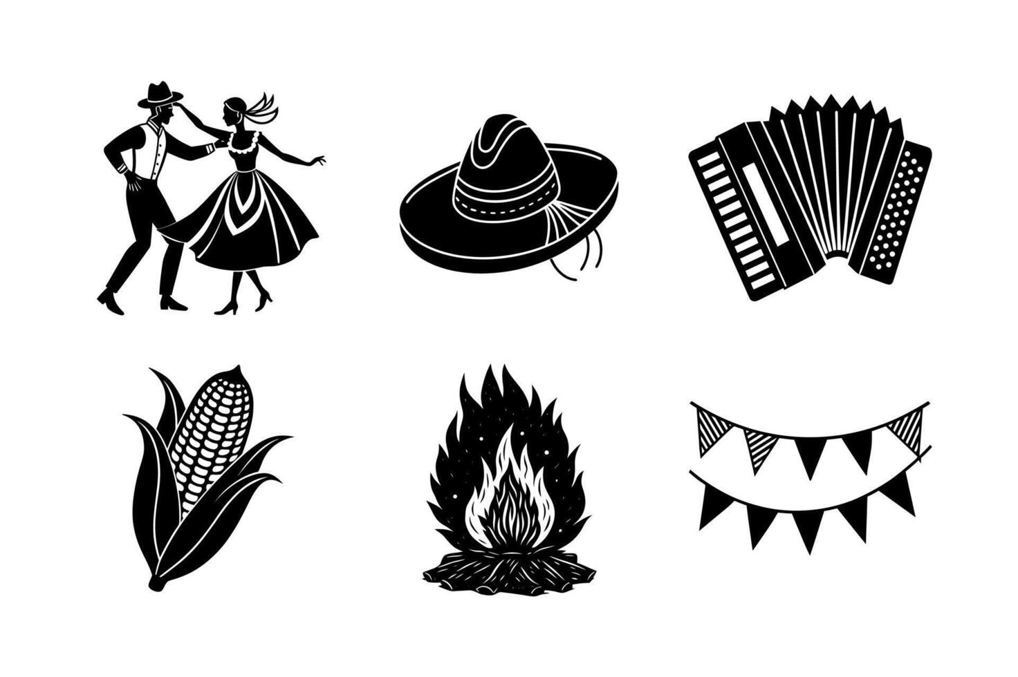 Black and White Silhouettes of Latin American Festival Elements vector