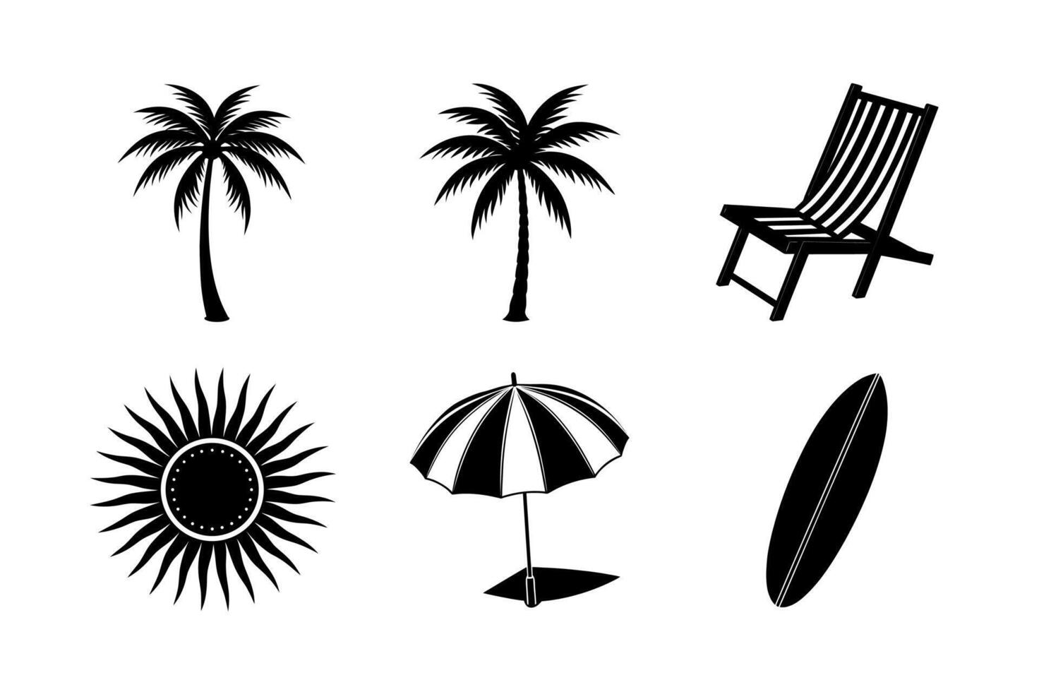 Simple Black and White Summer Vacation Icons vector