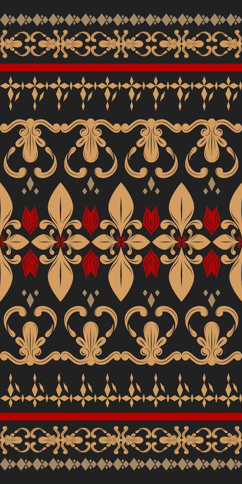 Magnificent Luxury Border with Golden Silk Weaves Detailed Embroidery on Black Background Elaborate Exquisitely Fine Border Pattern with Beautiful Hand drawn Florals Scarlet Ornament Decoration vector