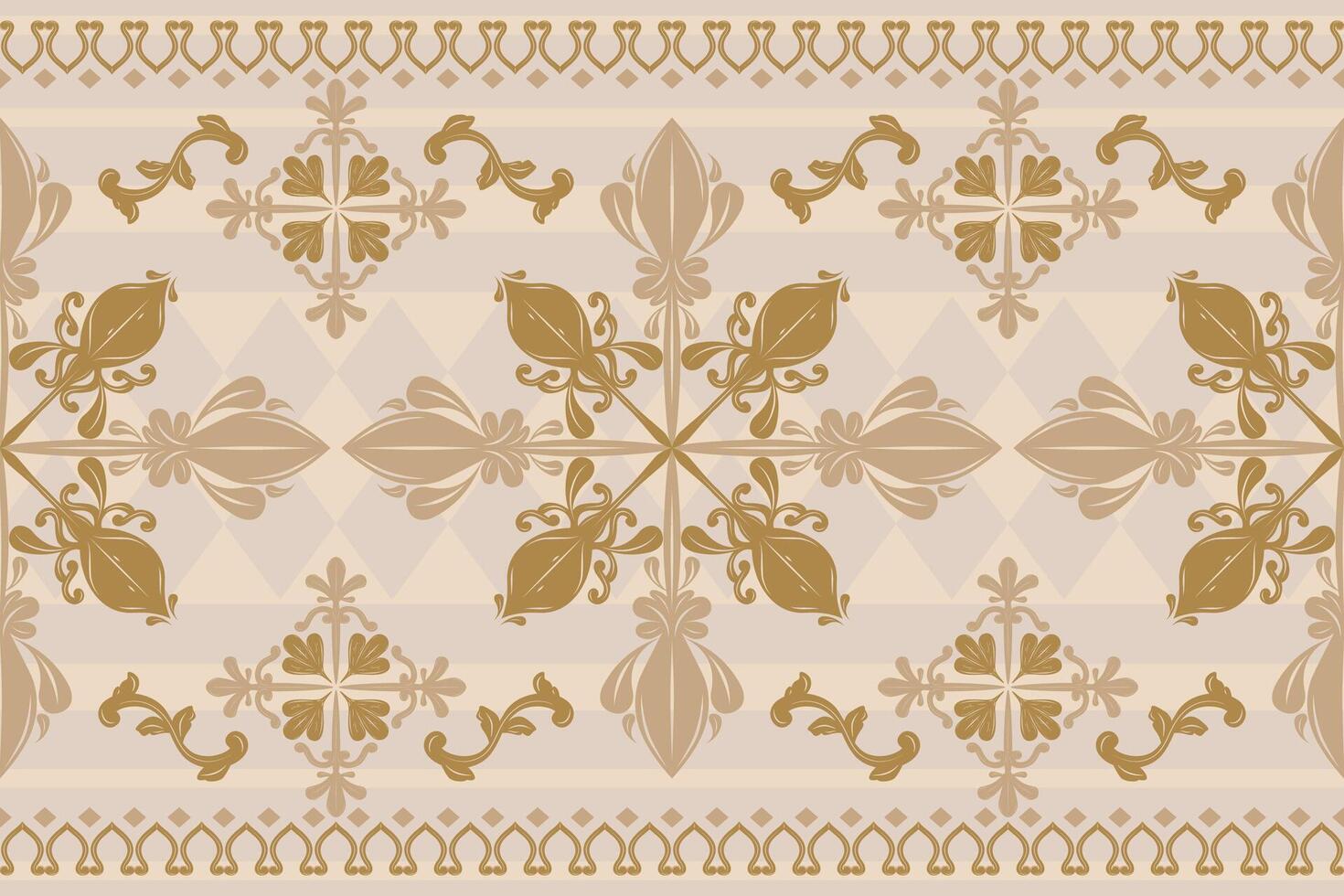 Luxury Scroll Ornament Border Embroidery Argyle Diamond Background. Autumn Royal Gold Fleur de lis Floral Pattern in Victorian Style. Delicate Rich Detailed Brocade Stripe Design for Fabrics Apparel vector