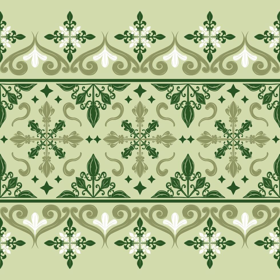 Artistic Fairy Matcha Green Victorian Element Design with Delicate Scroll Ornament Stripe. Starry Luxury Rococo Border Pattern Design for Interior Decoration Cover Wallpaper Branding Apparel Fabric vector