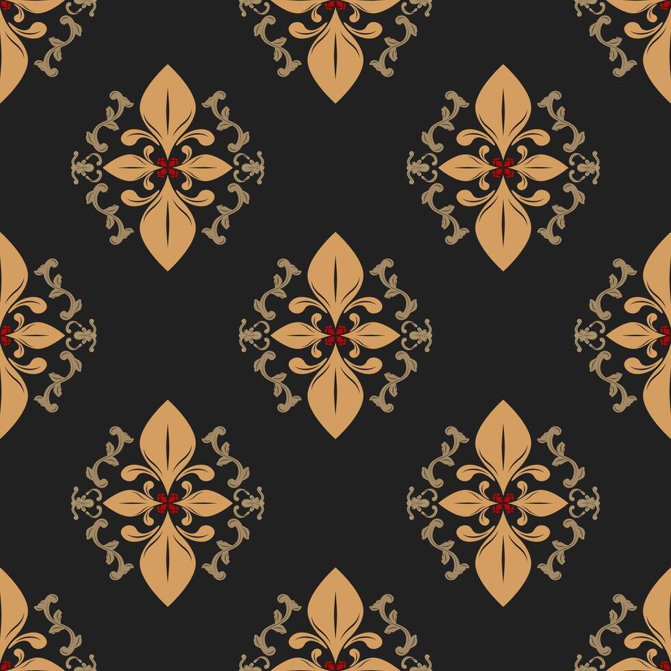 Vintage Nostalgia With Golden Ornament on Black Background Elegance Expensive Rich Vibe Seamless Pattern Beautiful Mystery Ornate Witch Florals Design For Men's Attire Fashion Apparel Wallpaper vector