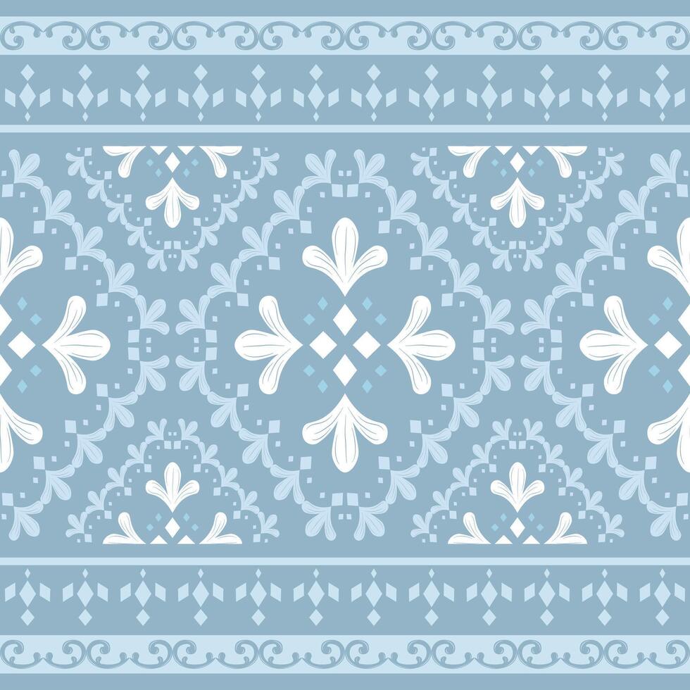 Royal Gentle Pastel Blue Silk Weaves Whitework Lace Style Delicate Border Pattern. Luxury Elegance Neatly Handicraft Embroidery for Expensive Victorian Detailed Work Fabrics Fashion Motif Interior Rug vector