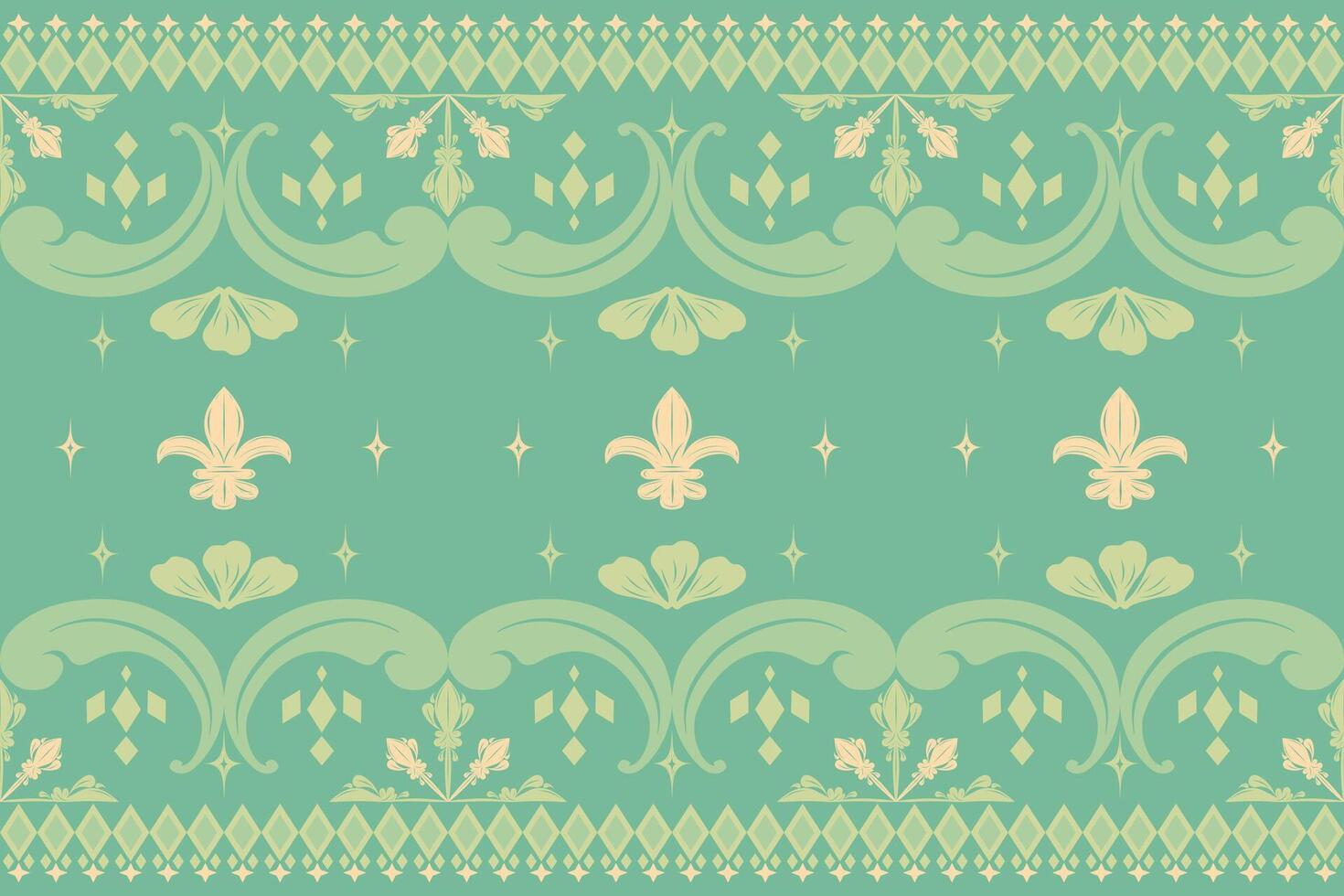 Classic Abstract Fleur de lis Design with Geometric for Elegance Vibe Elaborate Scroll Ornament Florals Element Border Pattern as Beautiful Monogram Petals Leaves Scarf Apparel Fabrics Royal Silk Lace vector