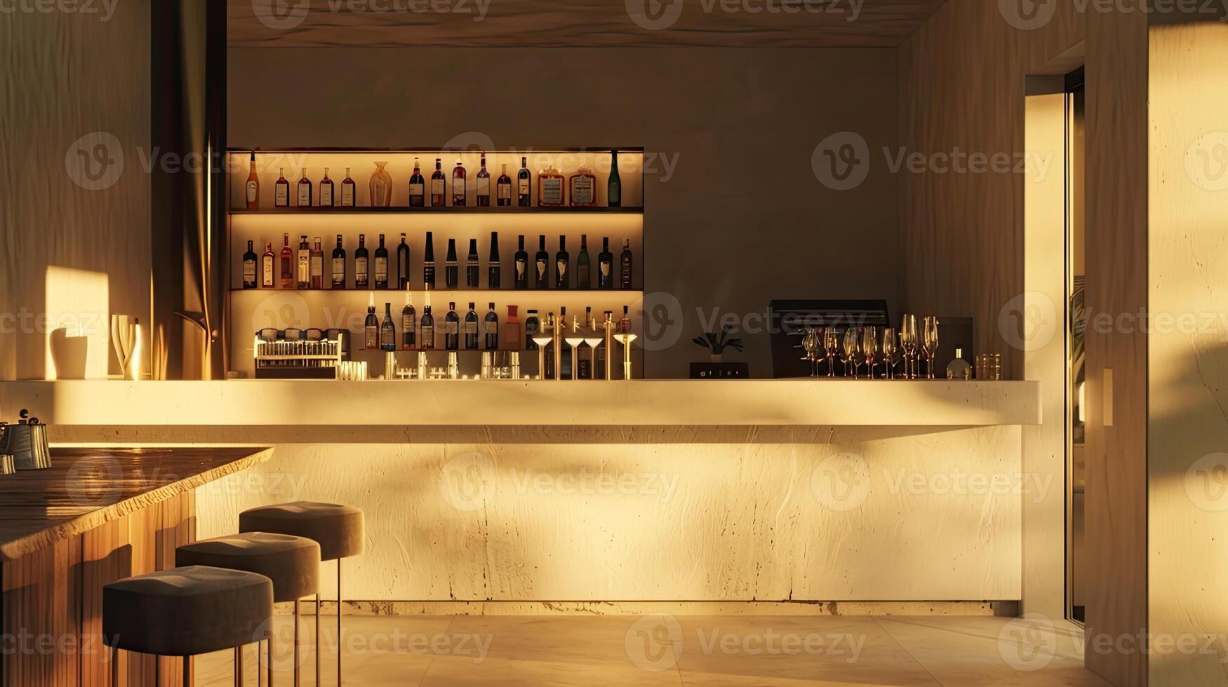 A bar with stools and a counter photo