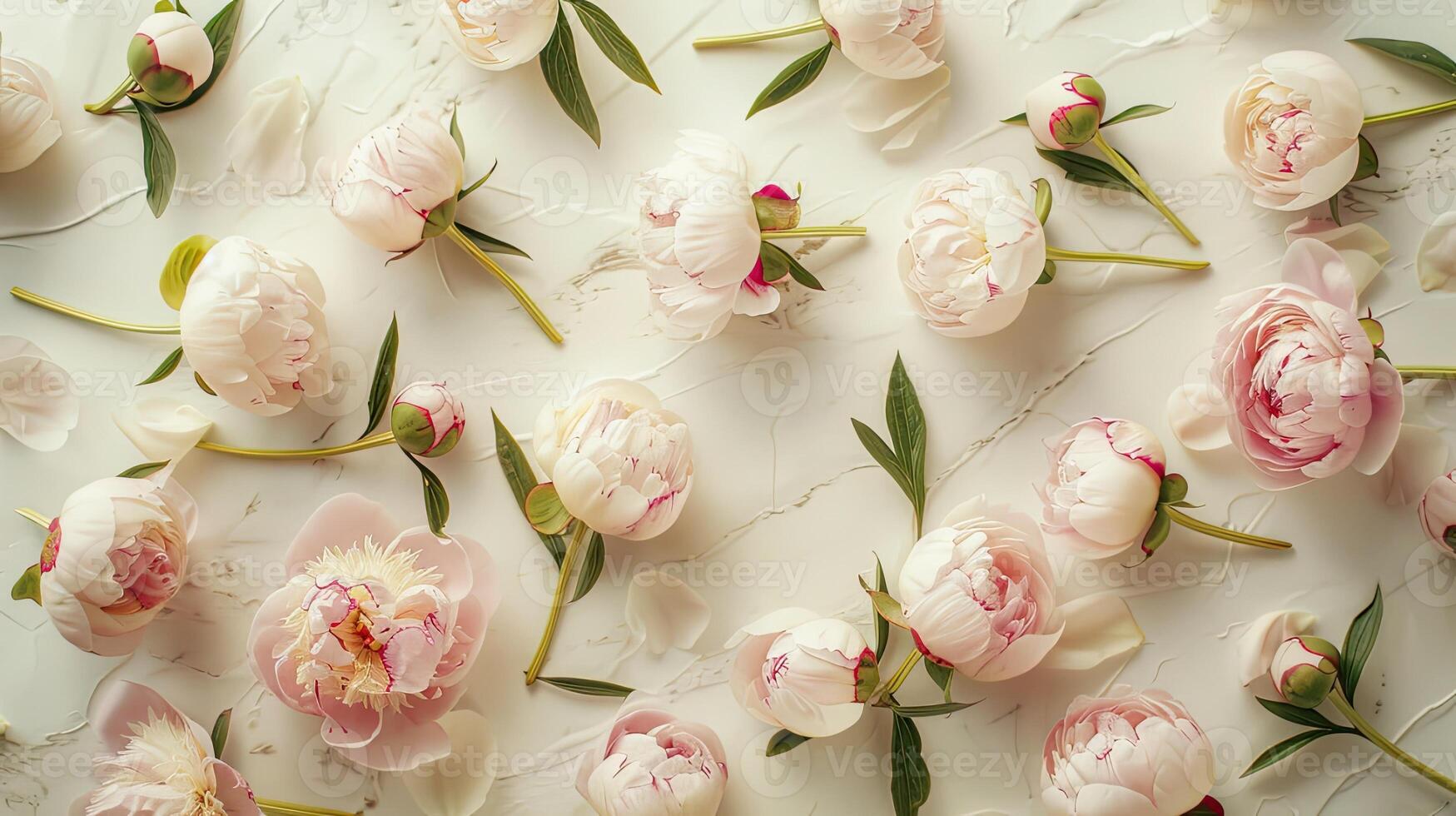 A large group of pink peonies on a white surface photo