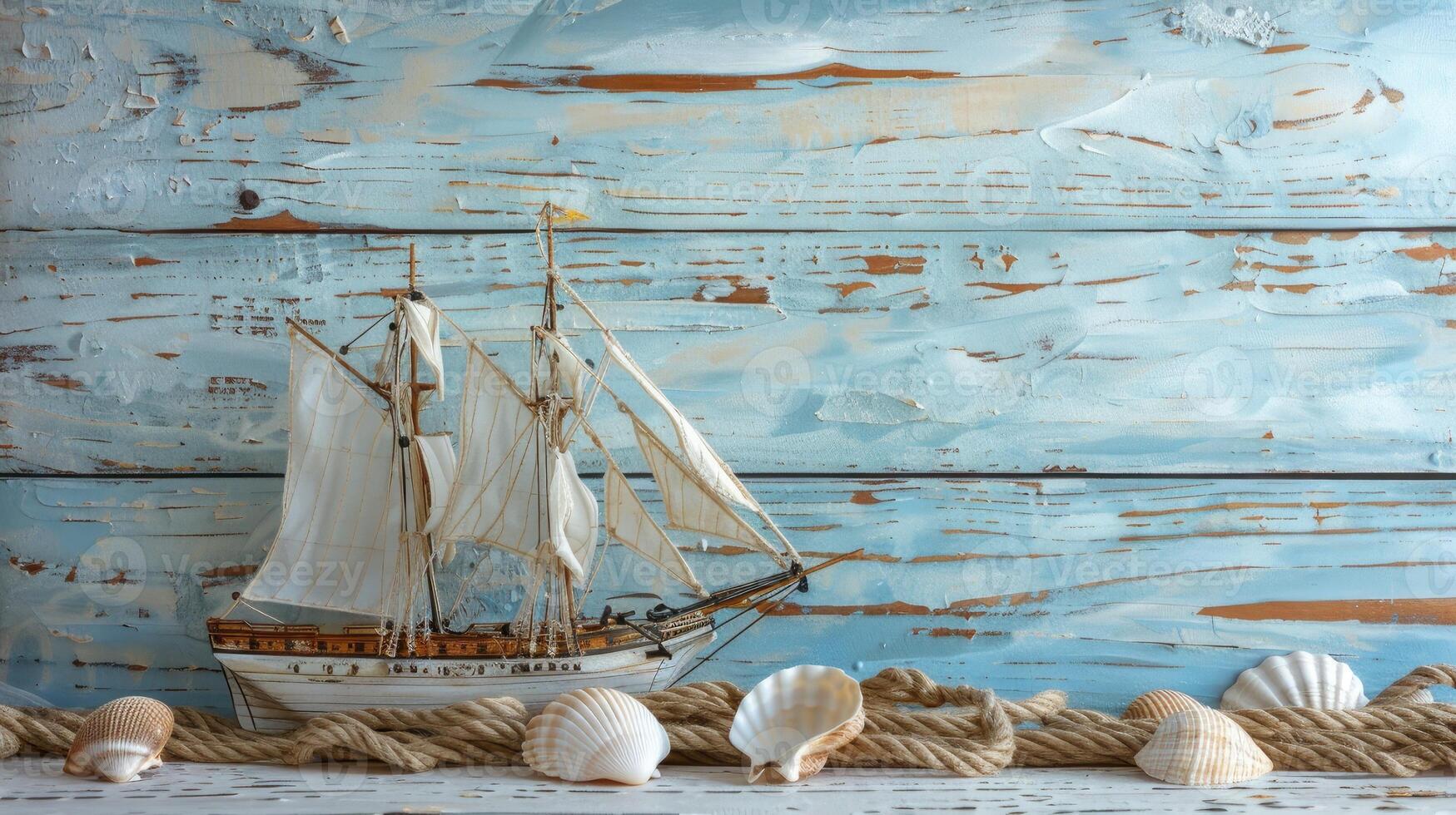 A model of a ship on a wooden background photo