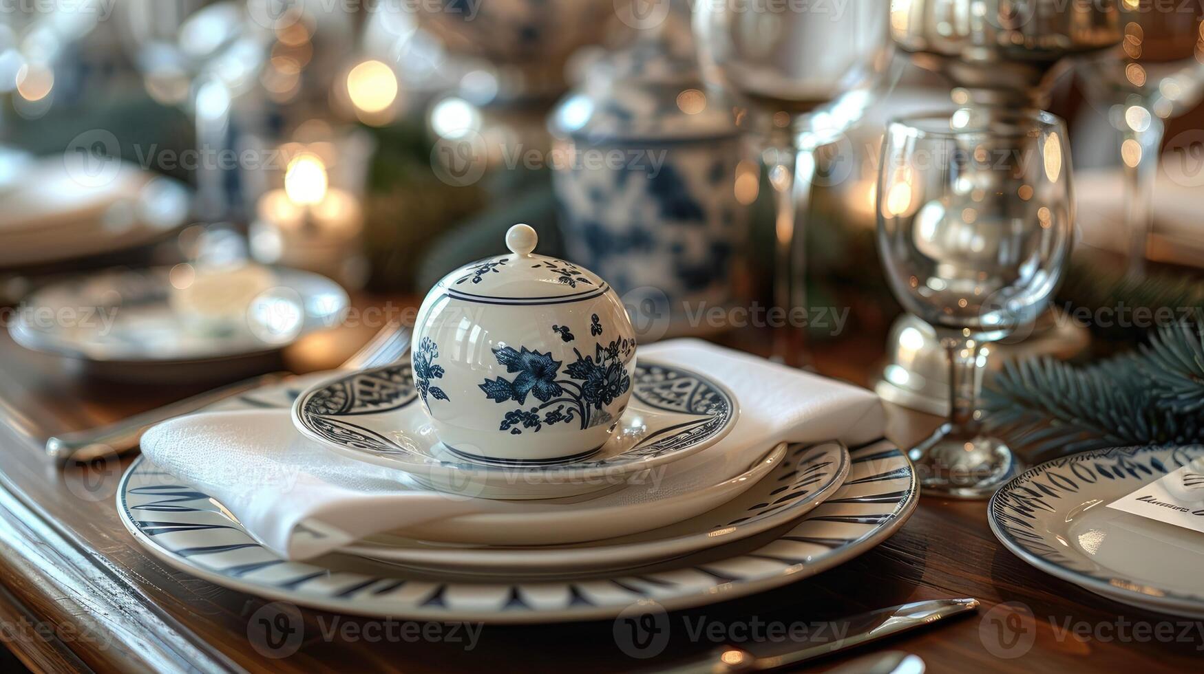 A table set for a christmas dinner photo