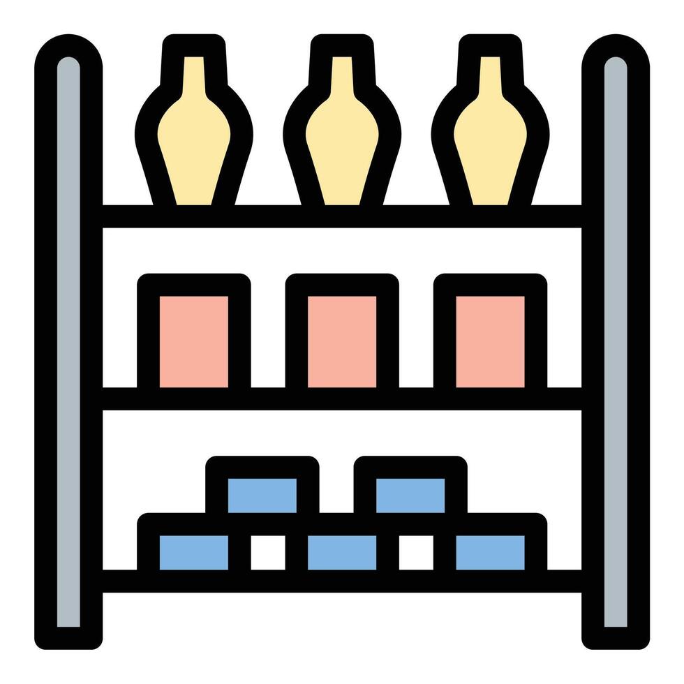 Shelves icon flat line style illustration representing storage and organization, suitable for warehouses, libraries, and retail stores. vector