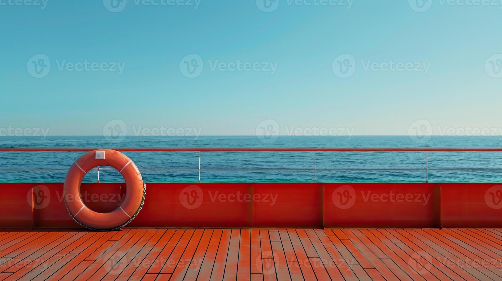 A life preserver on the deck of a boat photo