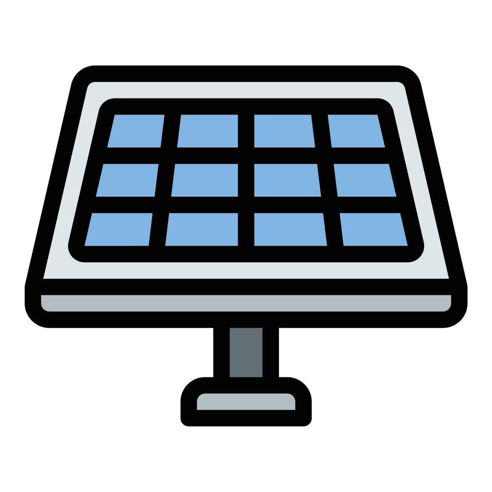 Solar panel icon flat line style illustration representing renewable energy generation from sunlight, suitable for sustainability, green energy, and eco-friendly technology applications. vector
