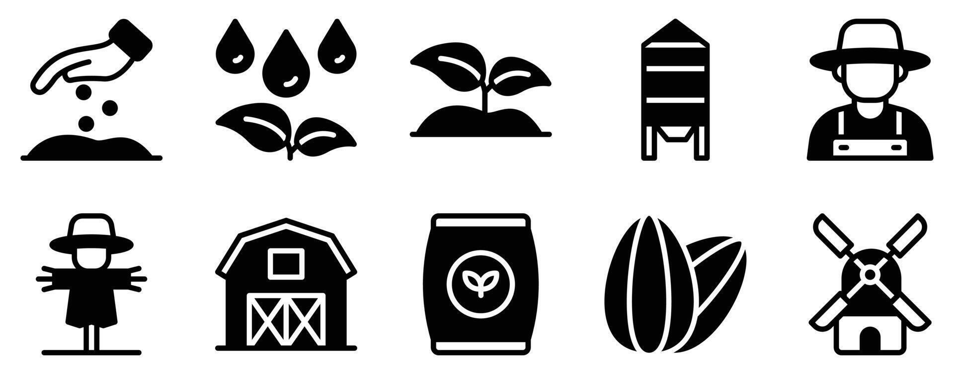 Farming Icon Set Solid Style Collection representing agriculture and cultivation suitable for farm management agribusiness and eco-friendly initiatives vector