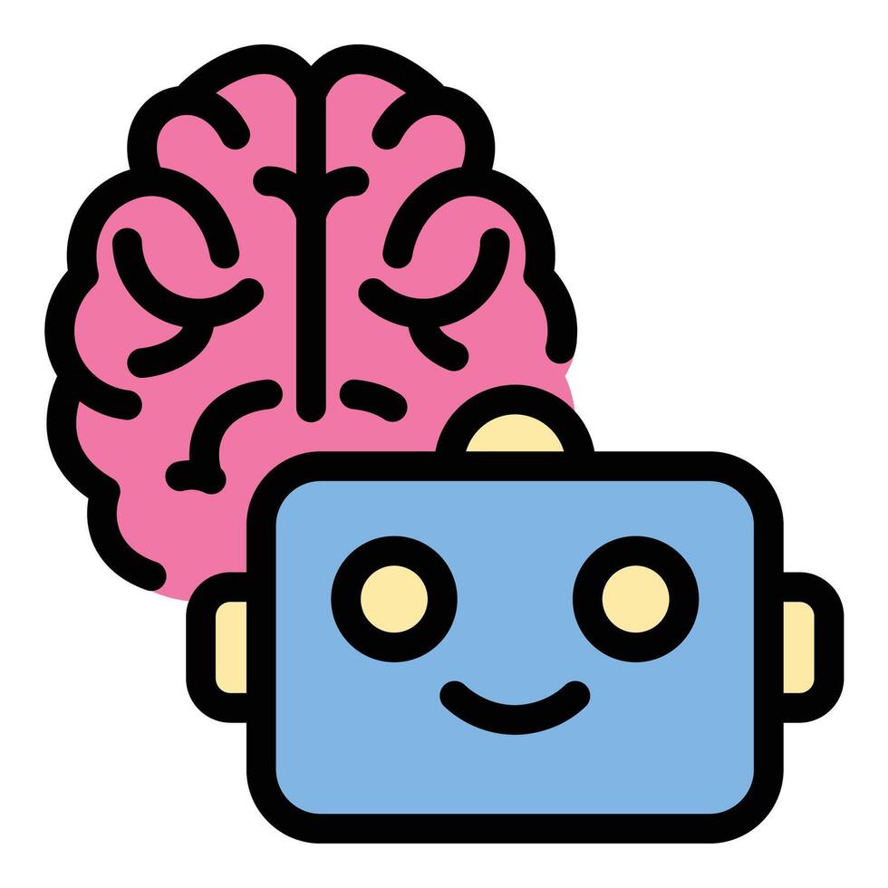 Machine learning icon flat line style illustration representing AI-driven data processing and pattern recognition, suitable for artificial intelligence, data science, and automation projects. vector