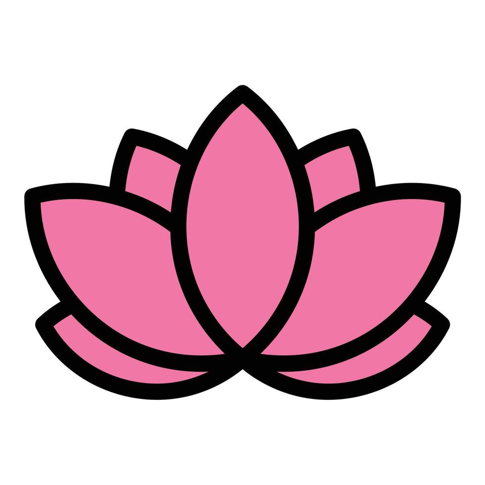 Lotus icon flat line style illustration representing purity, enlightenment, and spiritual growth, suitable for wellness, meditation, and cultural symbolism. vector