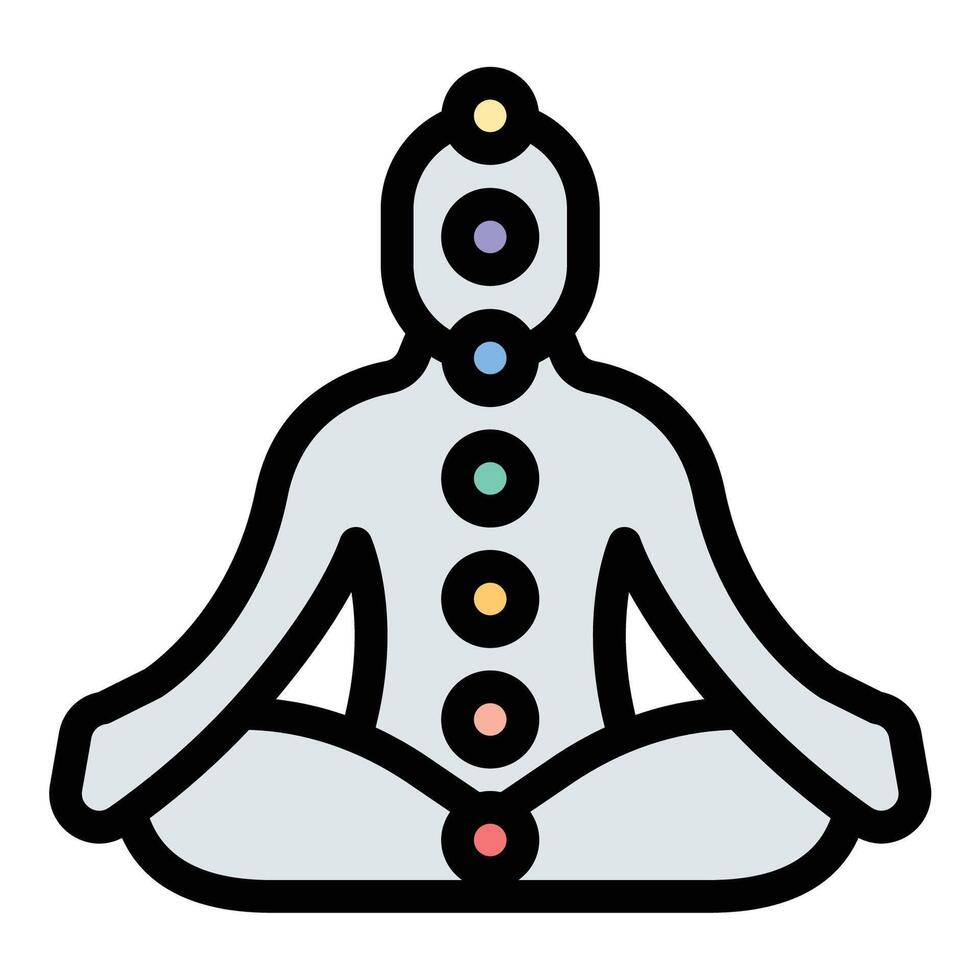 Chakra icon flat line style illustration representing the energy centers of the body, symbolizing balance, spirituality, and well-being, suitable for yoga, meditation, and holistic healing themes. vector