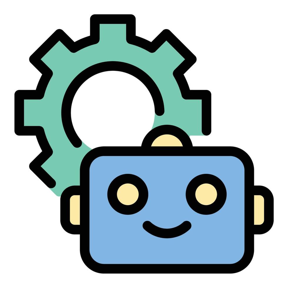 Robot development icon flat line style illustration representing the creation and programming of robots, suitable for AI, automation, and robotics engineering projects. vector