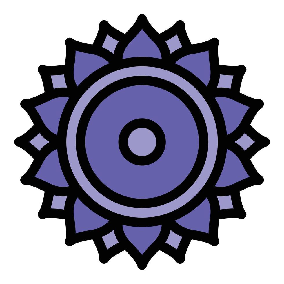 Sahasrara icon flat line style illustration representing the crown chakra, symbolizing spiritual enlightenment and higher consciousness, suitable for yoga, meditation, and energy healing concepts. vector