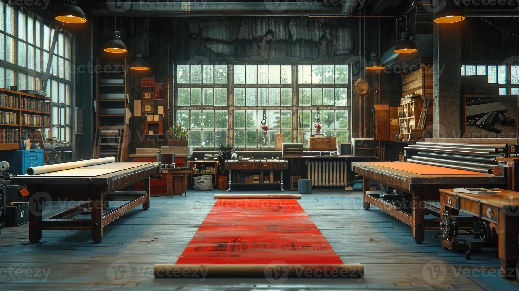 A large room with lots of wood and lots of machines photo