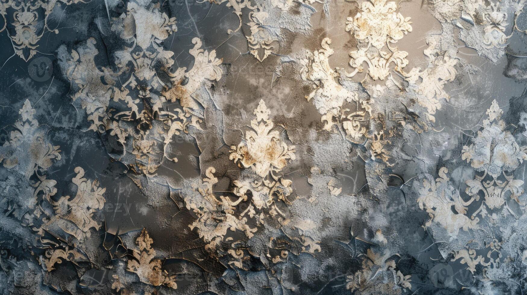 A wall with a gold and silver pattern photo