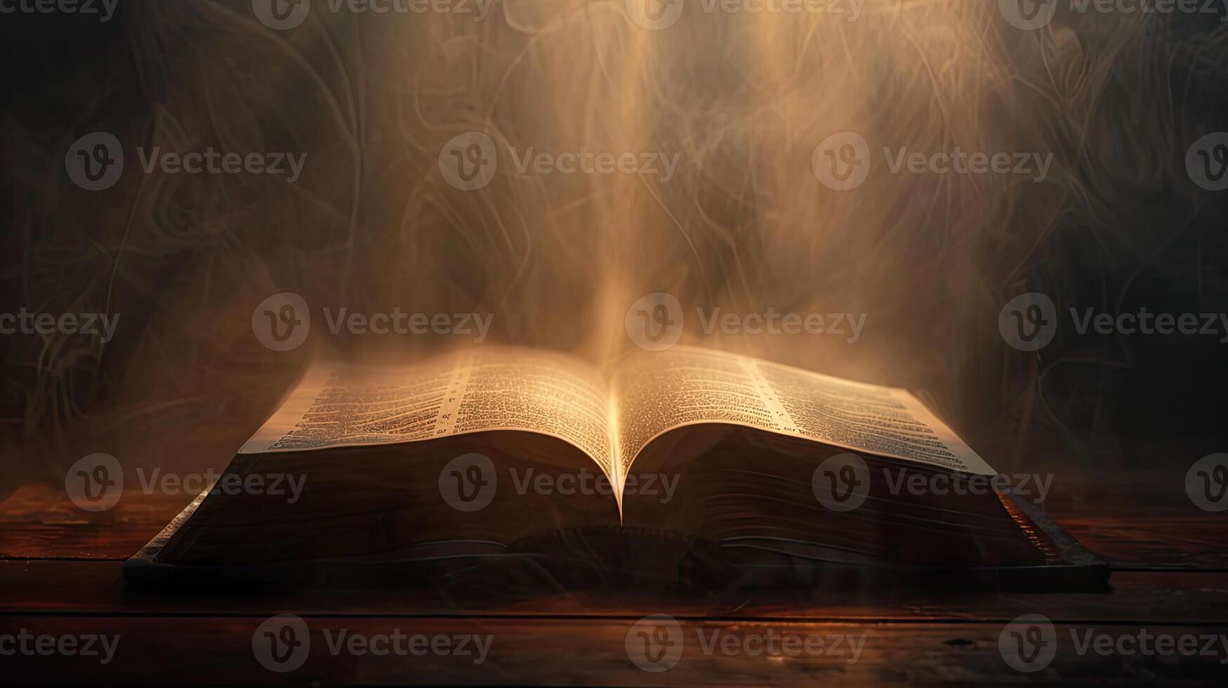 An open bible with smoke coming out of it photo