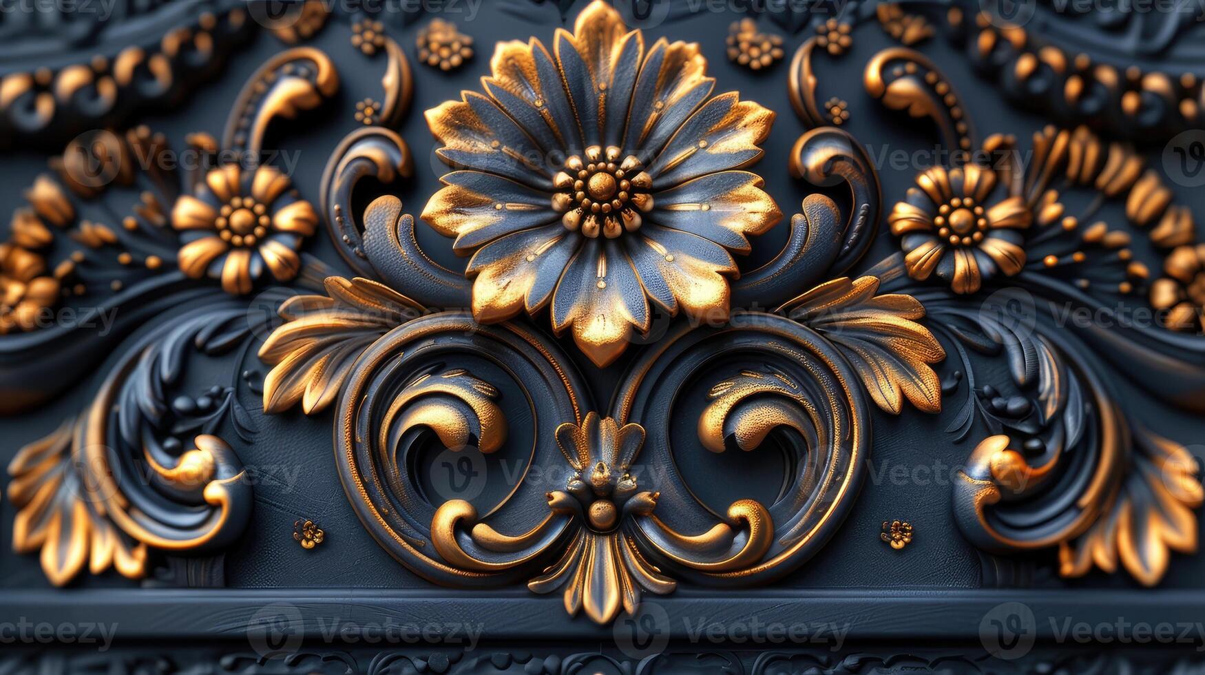 Golden floral design on a black background photo