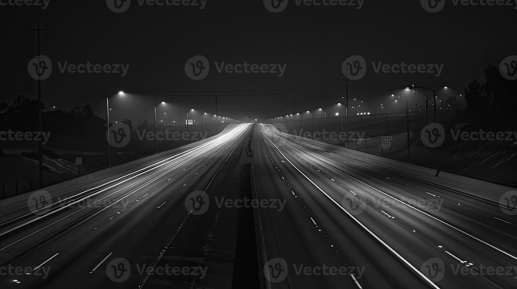 A freeway at night with traffic lights photo