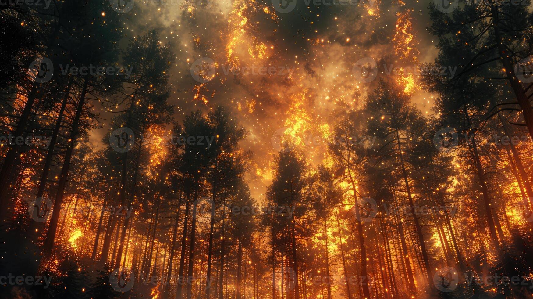 A forest fire is burning in the middle of a forest photo