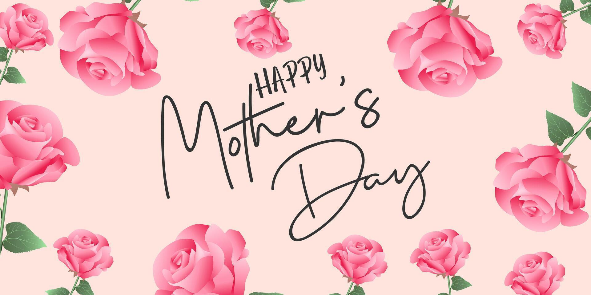 Mothers day greeting card with pink flowers and leaf vector